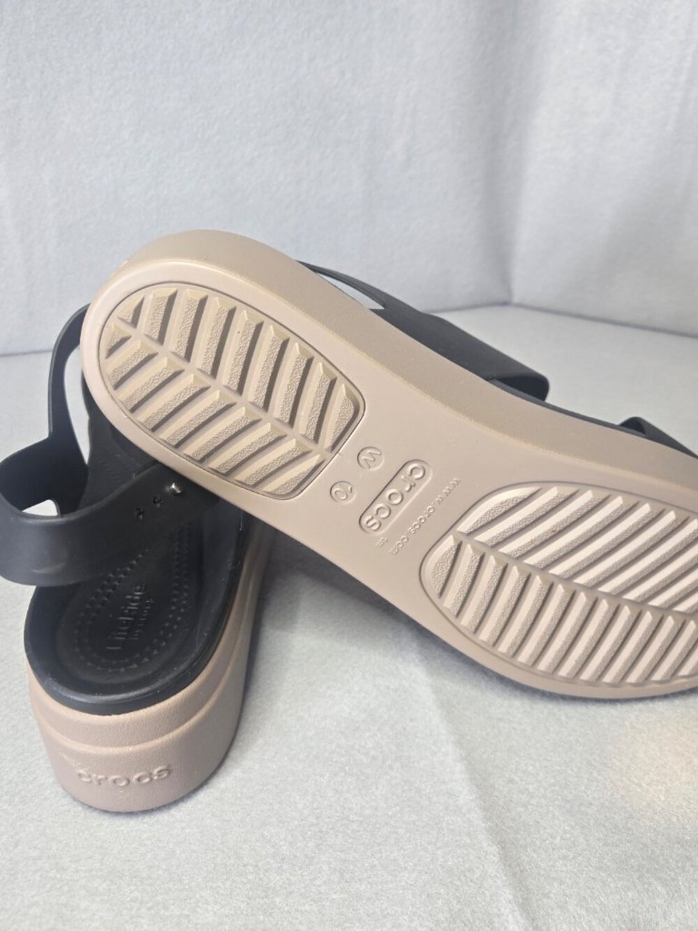 Crocs Black Platform Sandals with Beige Sole Size 10 - Picture 3 of 5
